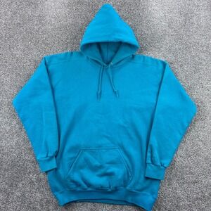 Vintage Discus Athletic Hoodie Mens Large Teal Blue Blank Pullover Heavyweight